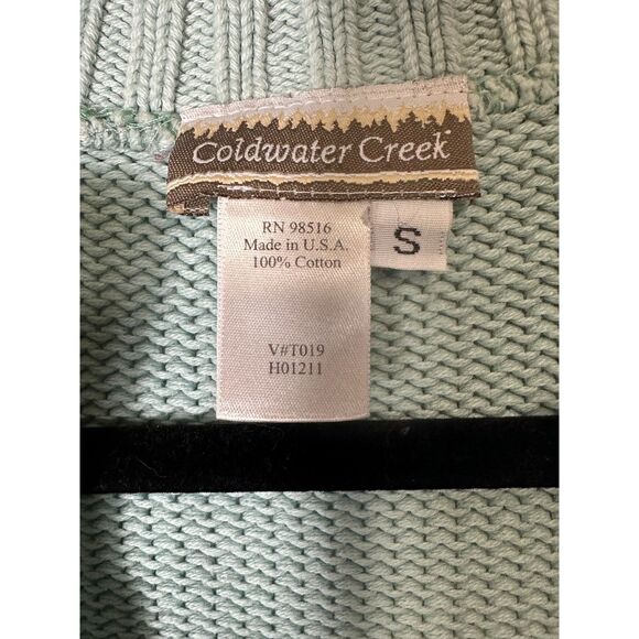 Coldwater Creek Vintage Women's 100% Cotton Seafoam Green Sweater Pocket Size S - Picture 2 of 3
